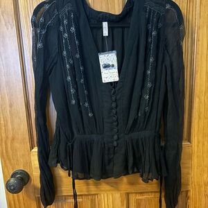 Free People Black Button-Down Blouse